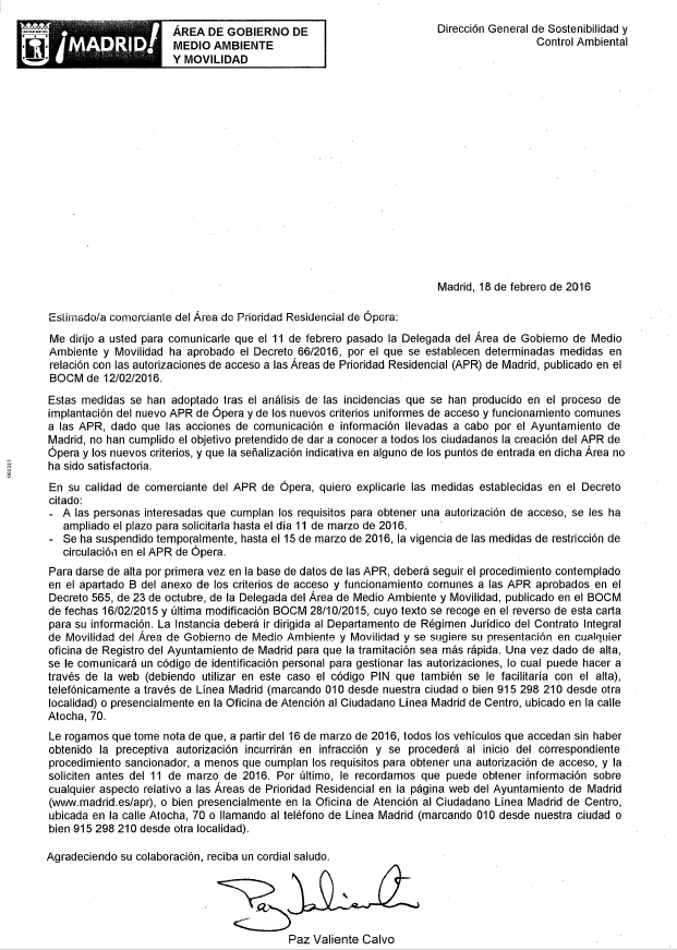 La APR de Ópera amplía el plazo